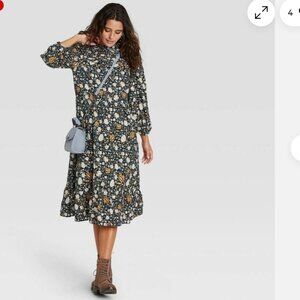 Universal Thread Boho Floral Print Long Sleeve Midi Dress Size XL